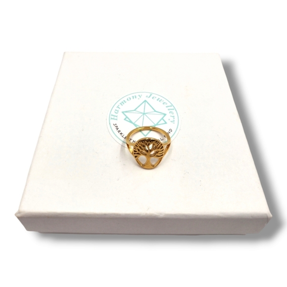 Tree of Life Gold Stainless Steel Ring, size 6 - Picture 5 of 5